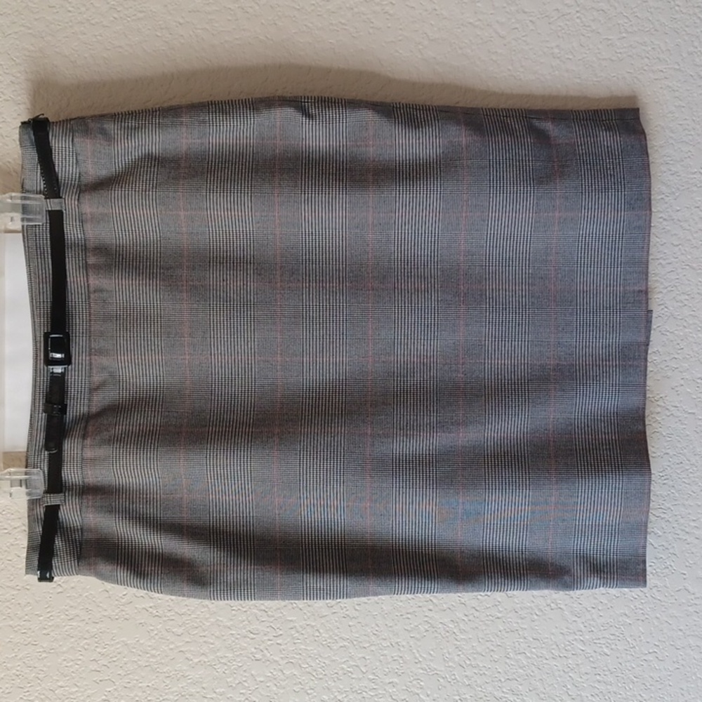 Chaps Glen Plaid Pencil Skirt Black & White with Black Belt EUC, Womens Size 12
